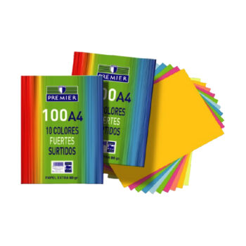 Paquete de 100 Hojas de Colores Surtidas A-4 80 grs