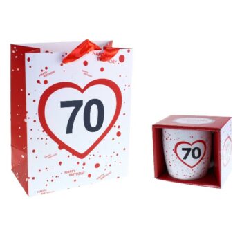 Taza 70 Cumpleaños Con Bolsa