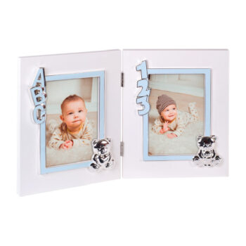 Portafotos Plateado Doble Esmaltado Azul