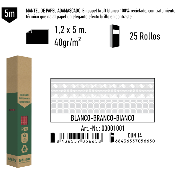 Mantel de Papel Adamasco Color Blanco