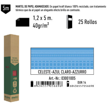 Mantel de Papel Adamasco Color Celeste