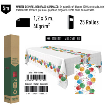 Mantel de Papel Decorado Adamasco Modelo Globos