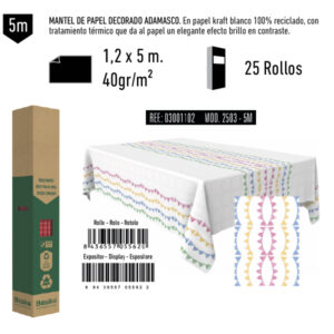 03001102 Mantel de Papel Decorado Adamasco Modelo Banderines