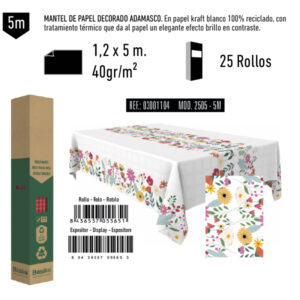 03001104 Mantel de Papel Decorado Adamasco Modelo Flores