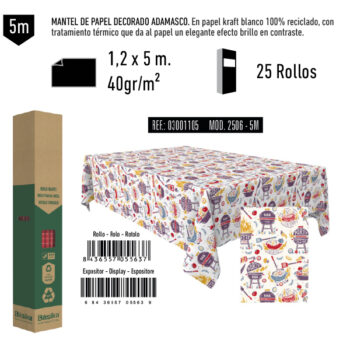 Mantel de Papel Decorado Adamasco Modelo Barbacoa