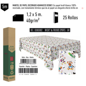 03003002 Mantel de Papel Decorado Adamasco Disney Modelo Mickey & Friends Sports