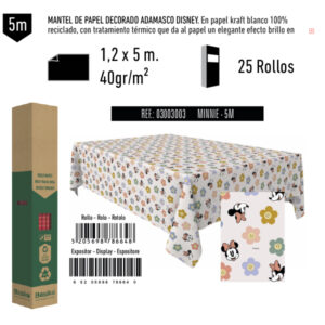 03003003 Mantel de Papel Decorado Adamasco Disney Modelo Minnie