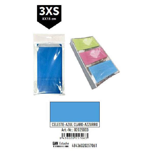 Pack 12 Sobres Celulosa Celeste Tamaño "3XS" 8x15 cm
