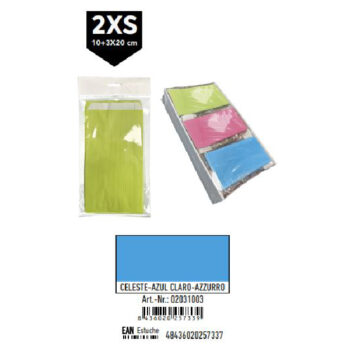 Pack 12 Sobres Celulosa Celeste Tamaño "2XS" 10+3x20 cm