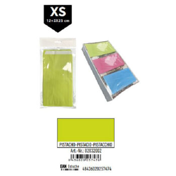 Pack 12 Sobres Celulosa Pistacho Tamaño "XS" 12+3x25 cm