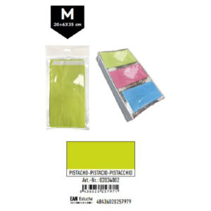 02034002 Pack 12 Sobres Celulosa Pistacho Tamaño "M" 20+6x35 cm