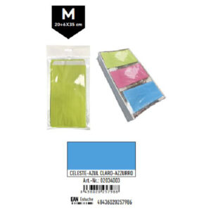 02034003 Pack 12 Sobres Celulosa Celeste Tamaño "M" 20+6x35 cm
