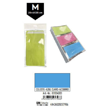 Pack 12 Sobres Celulosa Celeste Tamaño "M" 20+6x35 cm