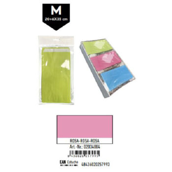 Pack 12 Sobres Celulosa Rosa Tamaño "M" 20+6x35 cm