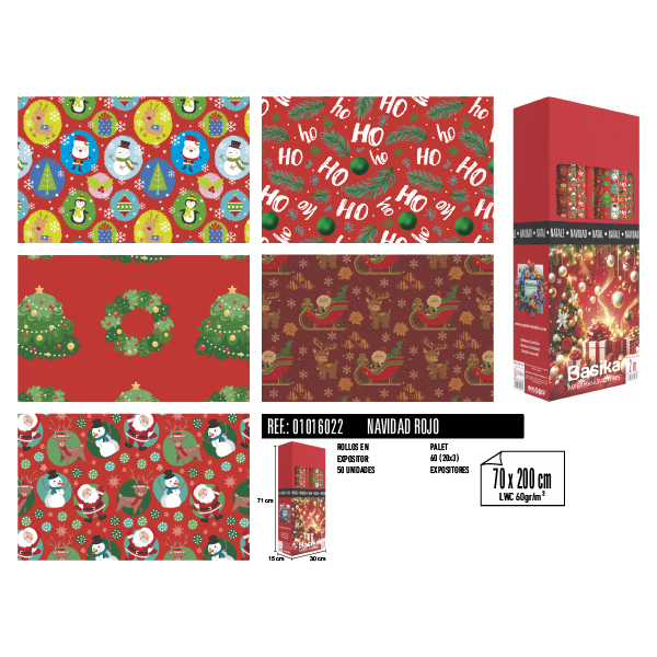 Rollos Navidad Rojo 70 x 200 cm