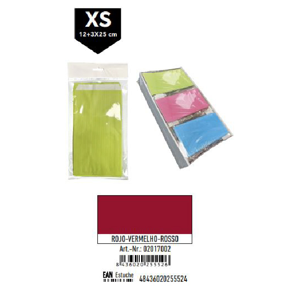 Pack 12 Sobres Kraft Rojo Tamaño "XS" 12+3x25 cm