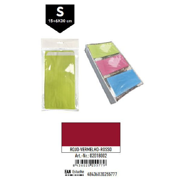 Pack 12 Sobres Kraft Rojo Tamaño "S" 15+6x30 cm