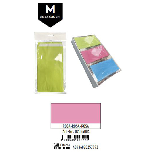 Pack 12 Sobres Celulosa Rosa Tamaño "M" 20+6x35 cm
