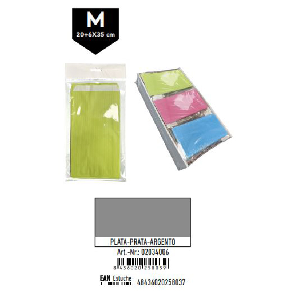 Pack 12 Sobres Kraft Plata Tamaño "M" 20+6x35 cm