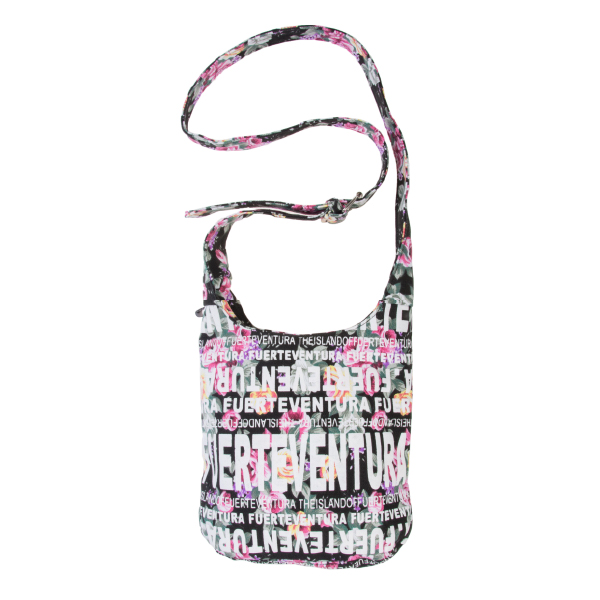 Bolso Saco Flowers Peq. Fuerteventura Negro/Blanco/Multi.