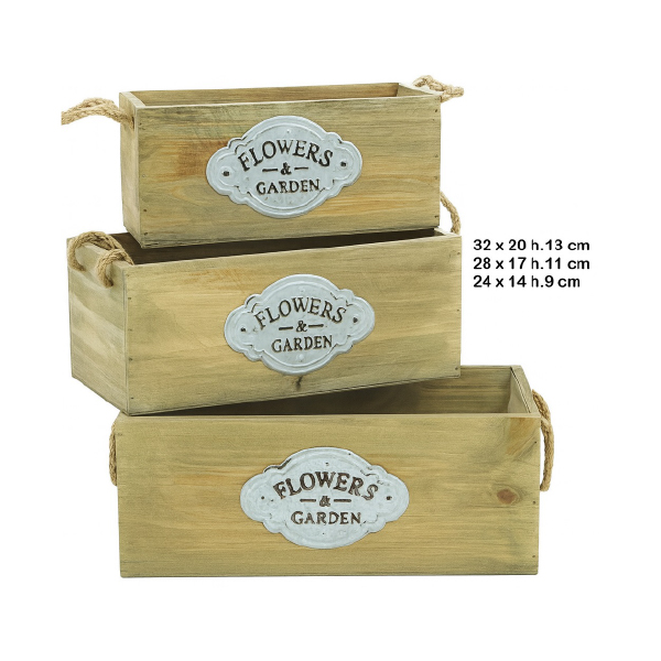 Juego 3 Cajas Madera Natural Asas